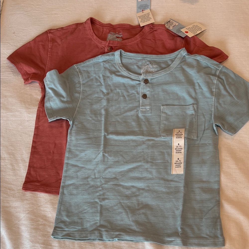 Cat & Jack Blue and Red Short Sleeve Henley Tees